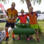 Staff dressed in bright colours with rubber rings
