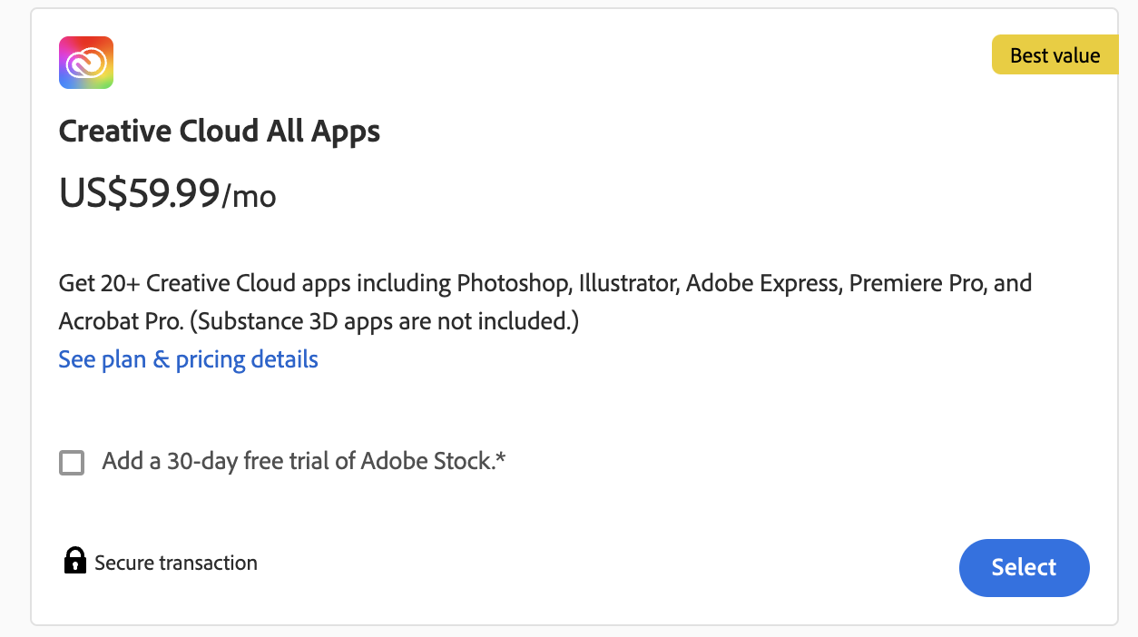 Adobe subscription offer