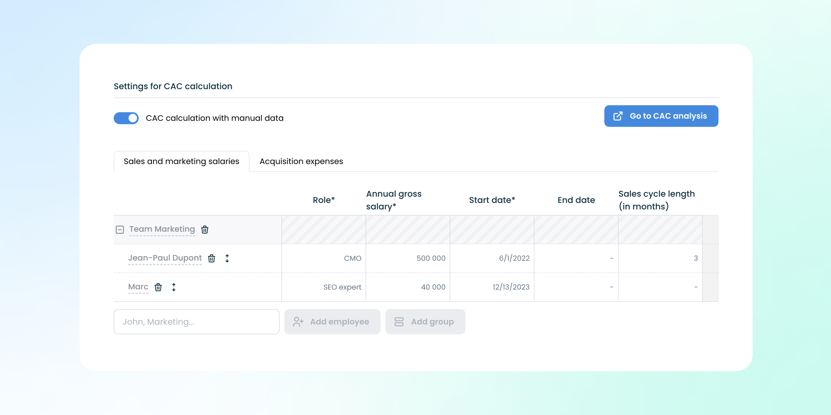 CAC configuration on Fincome