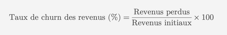 Formule pour calculer le taux de churn des revenus; Calcul du taux de churn des revenus sur une période donnée; Méthode de calcul du taux de churn des revenus; Représentation du calcul du taux de churn des revenus; Illustration du calcul du taux de churn des revenus mensuels; Explication visuelle du calcul du taux de churn des revenus; Démonstration du calcul du taux de churn des revenus à partir des données; Calcul du taux de churn des revenus pour une entreprise; Exemple de calcul du taux de churn des revenus; Analyse du taux de churn des revenus dans une période financière.
