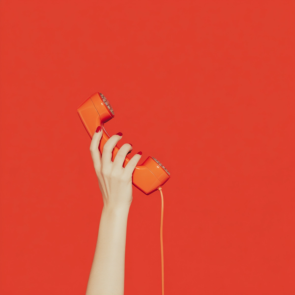 Hand holding a red telephone