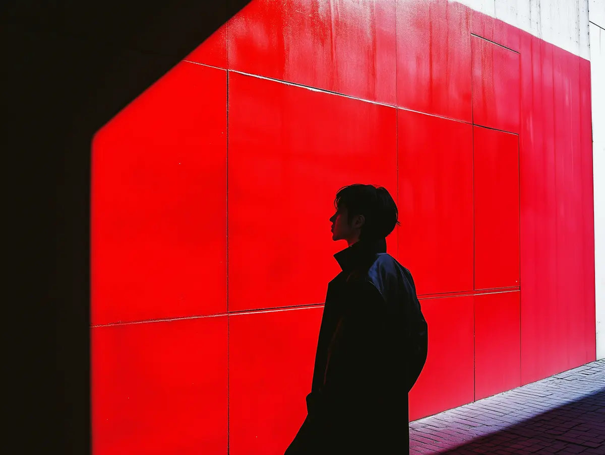Silhouette of a person against a red wall
