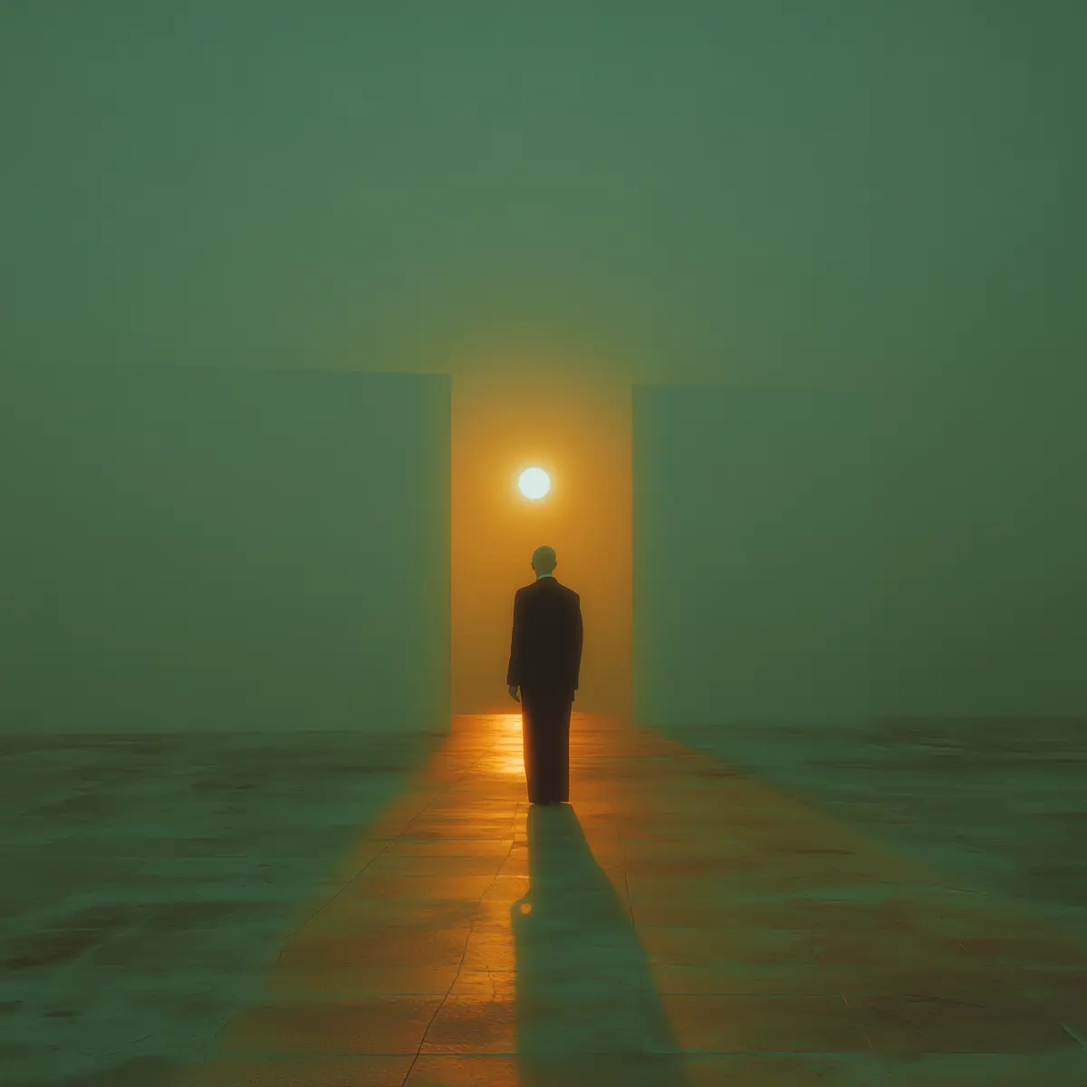 Surreal green-toned scene with artistic composition