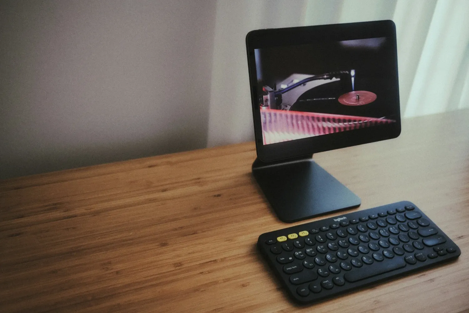 Content creator working on brand storytelling materials at a desk
