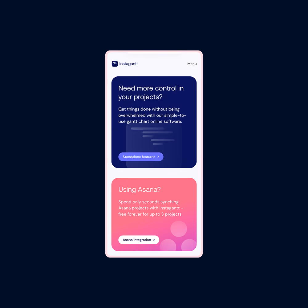 Image of Instagantt's website on mobile