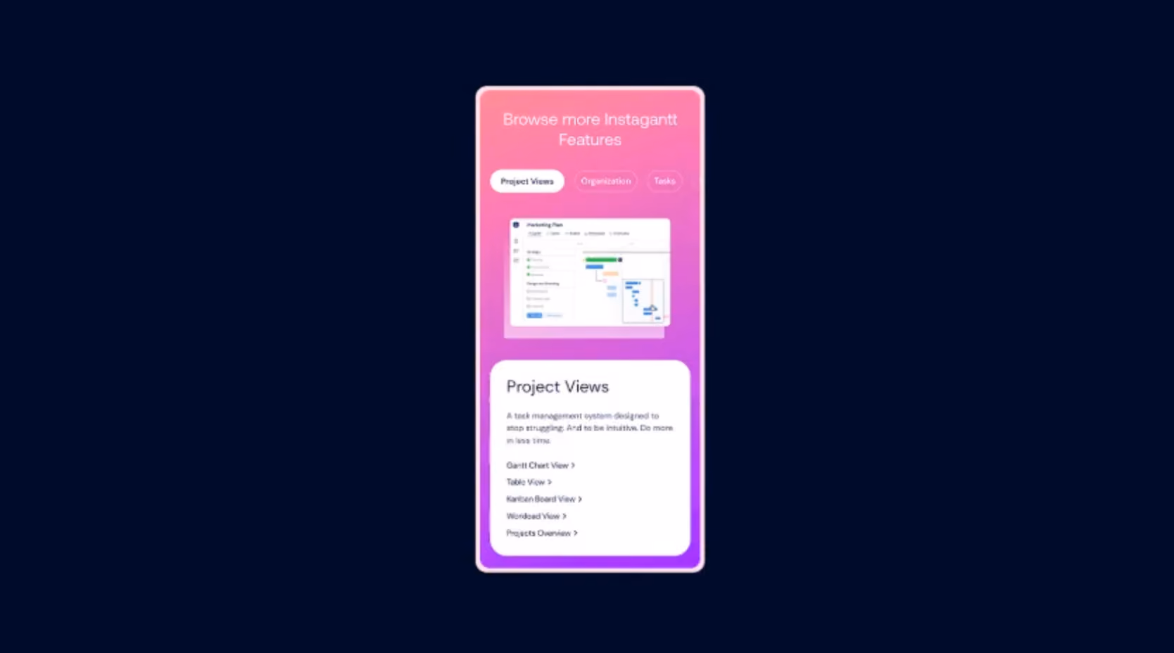 Image of Instagantt's website on mobile