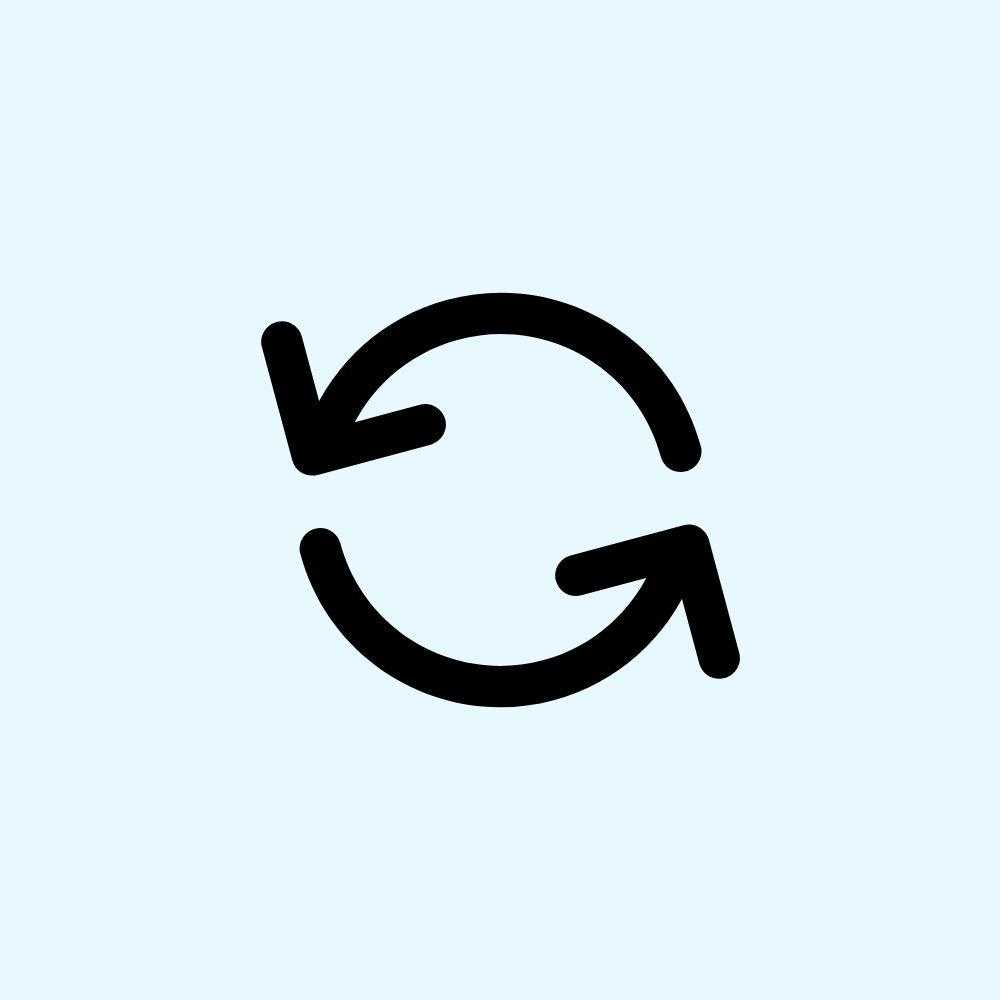 Two black arrows forming a circle indicating refresh or reload on a light blue background.