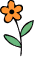 Illustration simple d'une fleur orange avec cinq pétales et deux feuilles vertes sur une tige noire.
