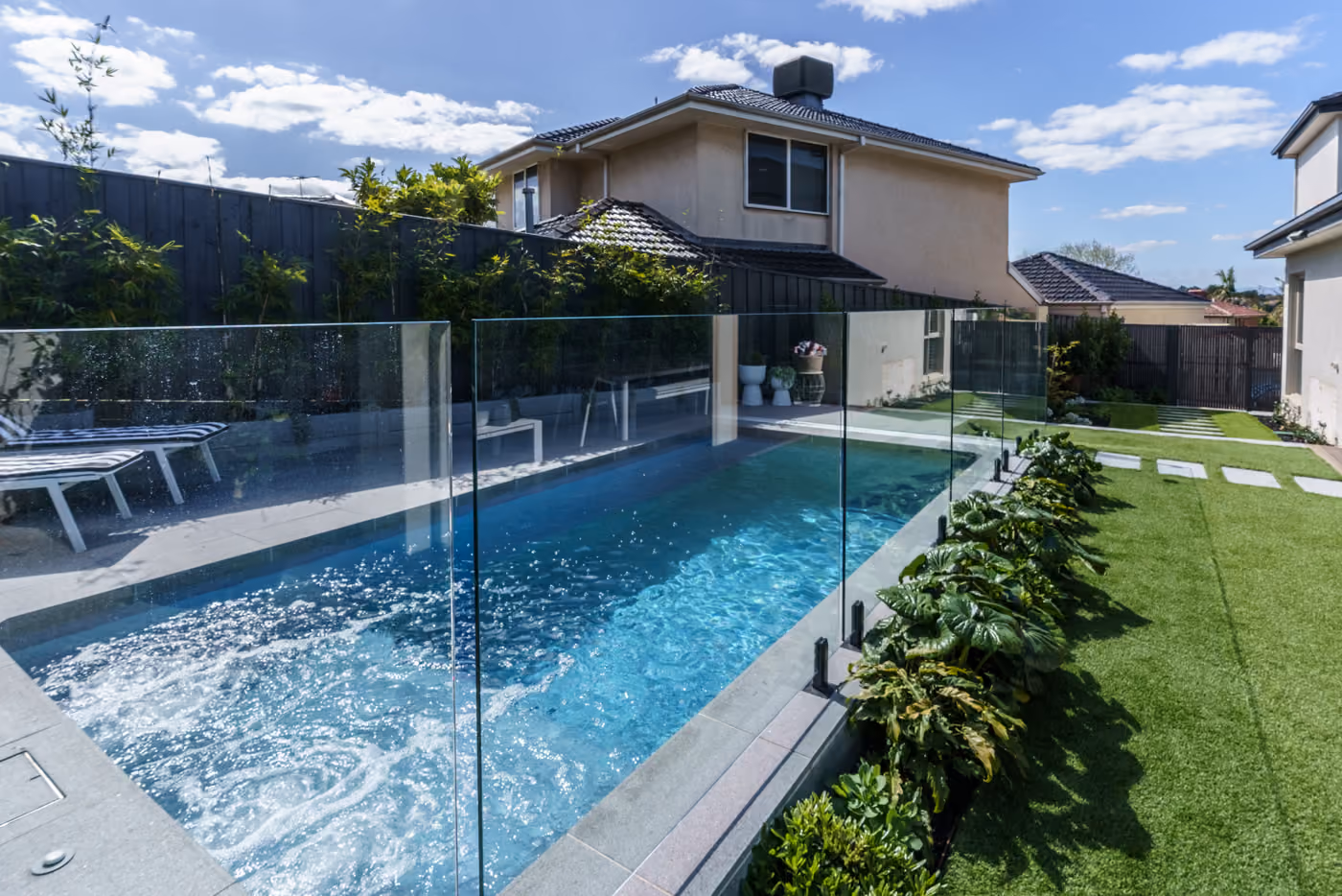 A residential backyard pool