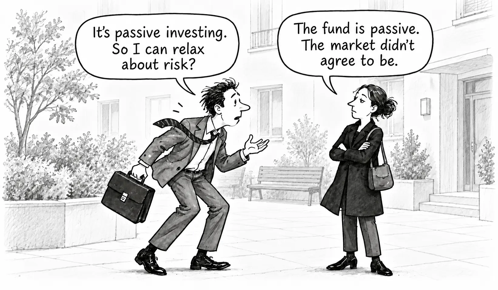 Two investors discuss why passive index investing still carries market risk.