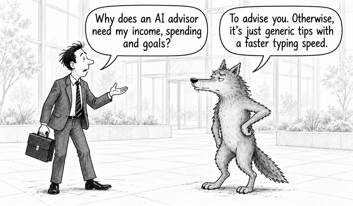 Personalised guidance: An investor and wolf discuss why AI financial advice needs income, spending and goal information.