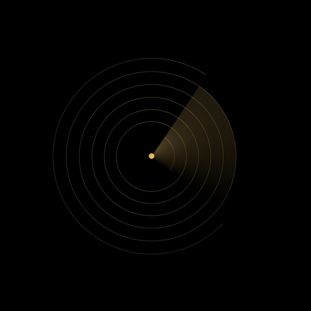Gold radar signal rings on obsidian, the BK Blueprint motif for reading the AI and marketplace signal before the market catches up