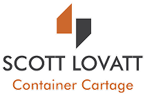 Scott Lovatt container specialist logo with orange and gray geometric shapes above text.