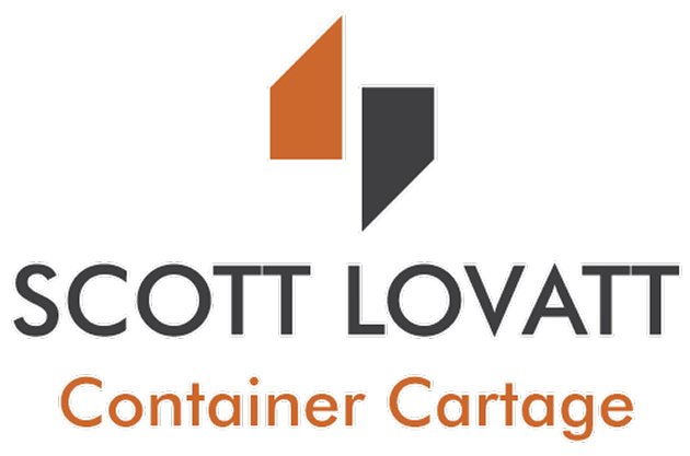 Scott Lovatt container specialist logo with orange and gray geometric shapes above text.