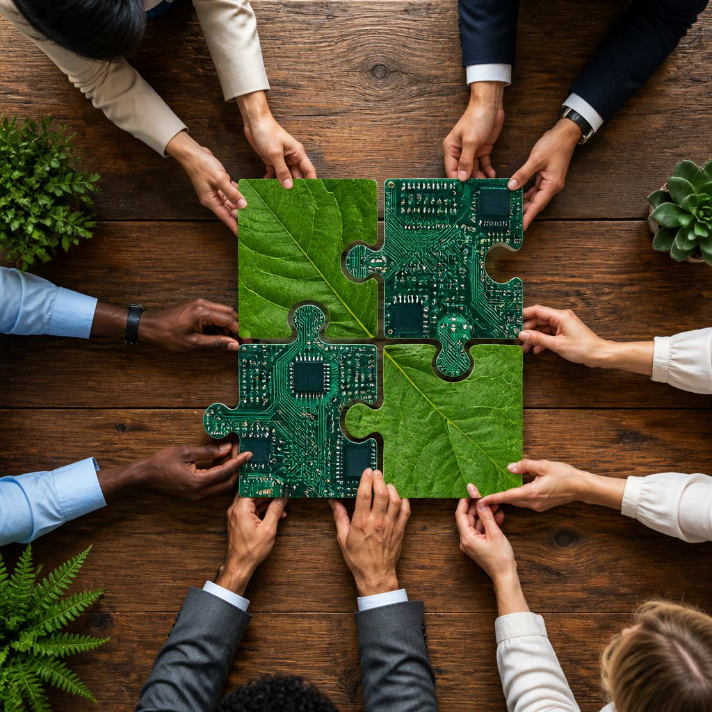 Vue de dessus d'une équipe de professionnels réunis autour d'une table