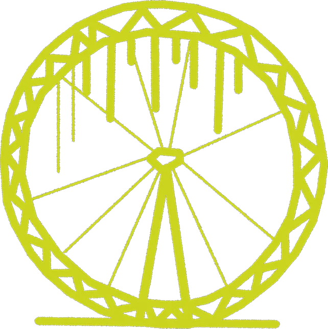 Yellow line outline of a ferris wheel.