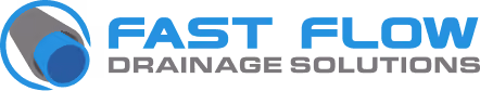 Fast Flow logo with blue and gray abstract circular design and text.