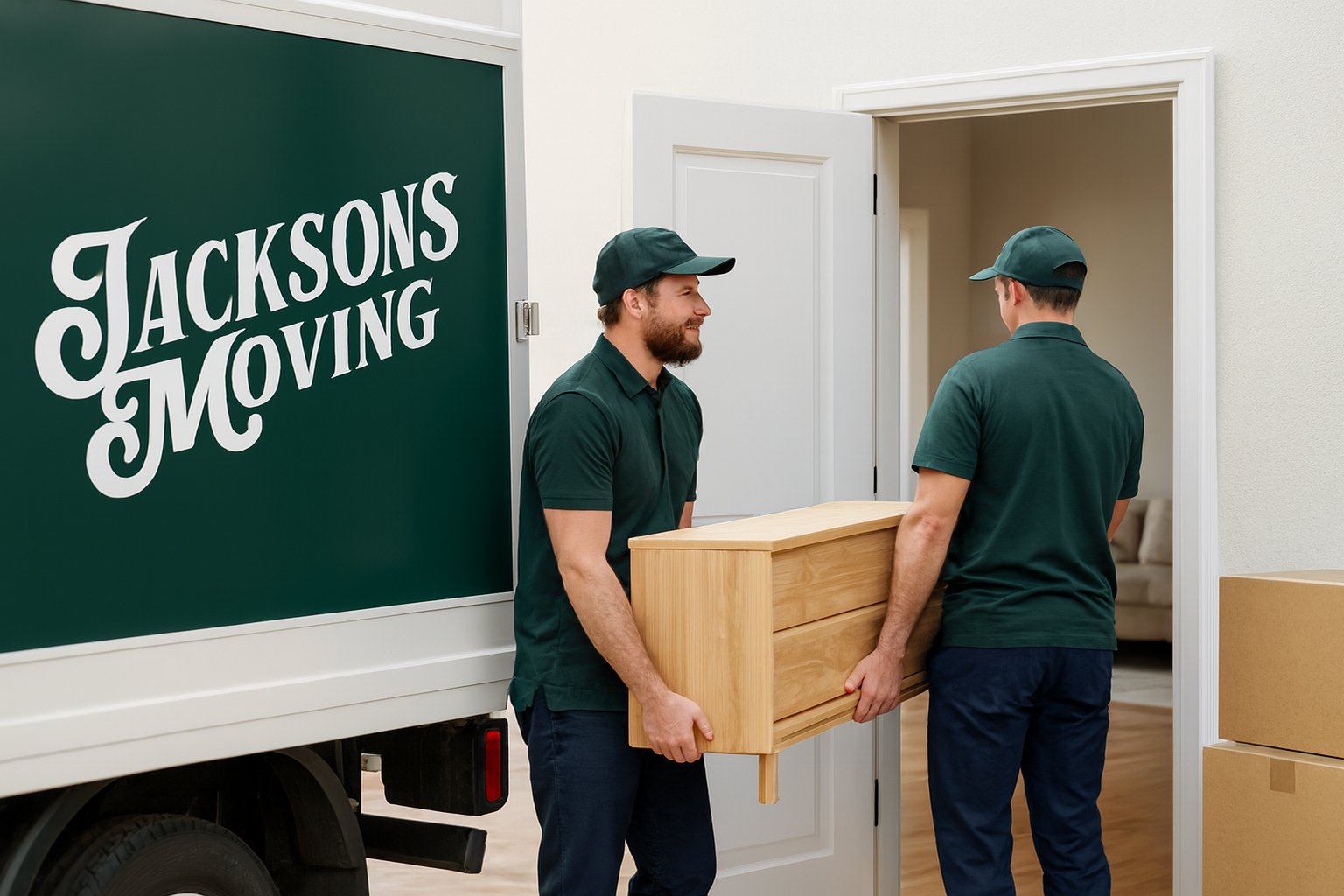 A Jacksons Moving mover securing furniture inside a moving truck, offering professional Glendale, AZ moving services, Phoenix long-distance movers, and full-service packing solutions.