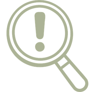 Magnifying glass icon with an exclamation mark inside.