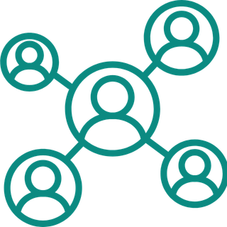Network of five connected user icons representing social or professional connections.