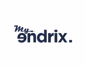 Logo with stylized text reading My endrix with a period on white background.