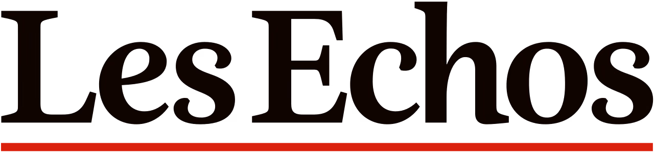 Logo Les Echos avec une ligne rouge en dessous sur fond noir.