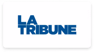 Logo de La Tribune en lettres bleues sur fond blanc.