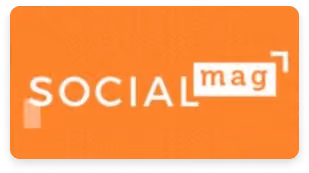 Logo blanc Social mag sur fond orange.