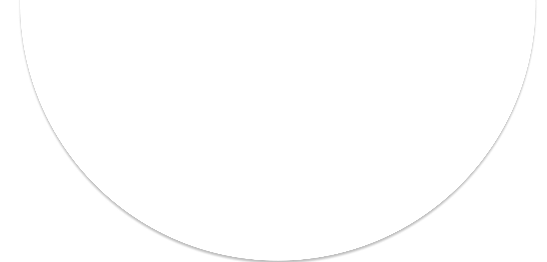 A large white semi-circle shape with a thin black outline over a solid black background.