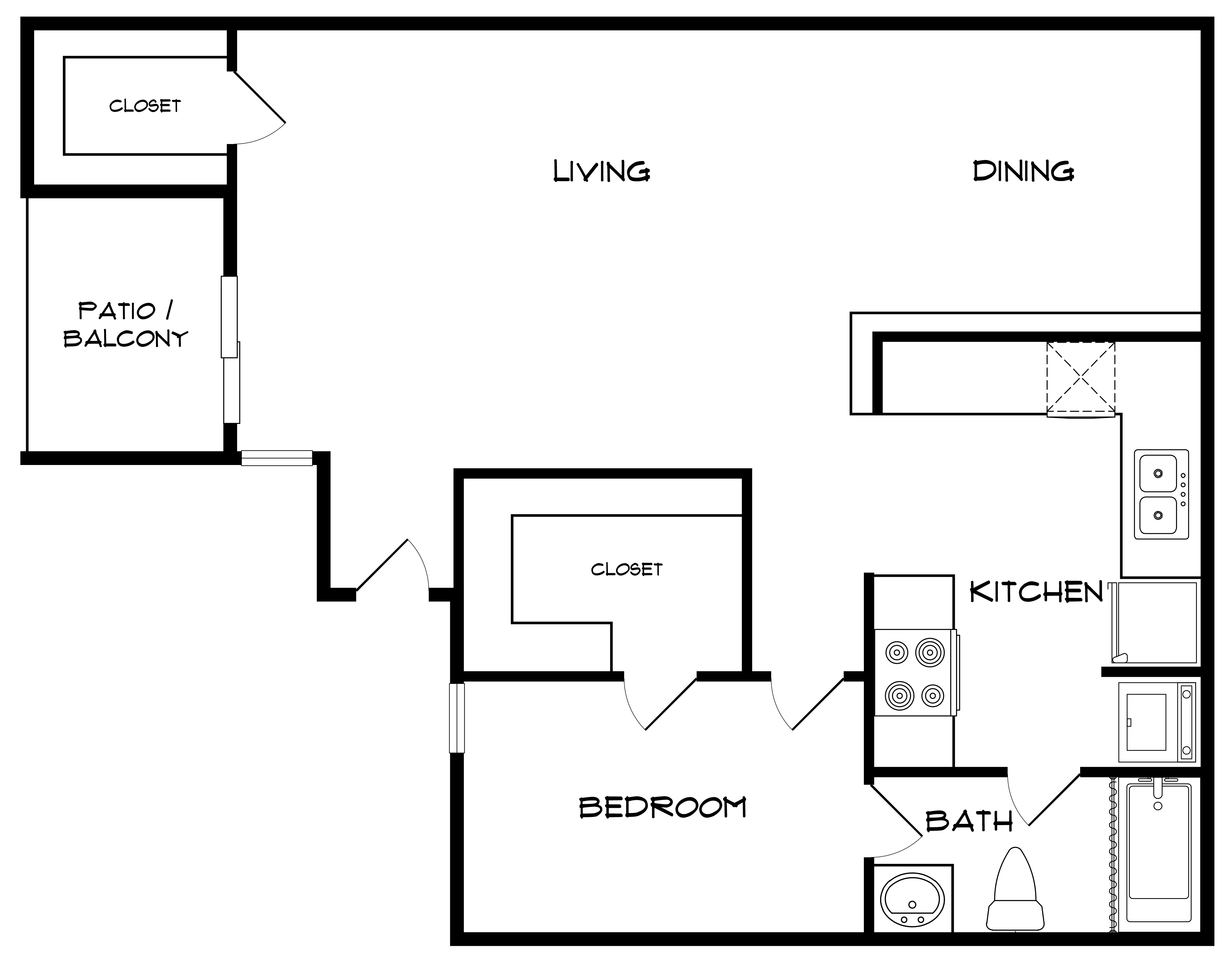 Santa Fe Apartments A2 one-bedroom floor plan layout