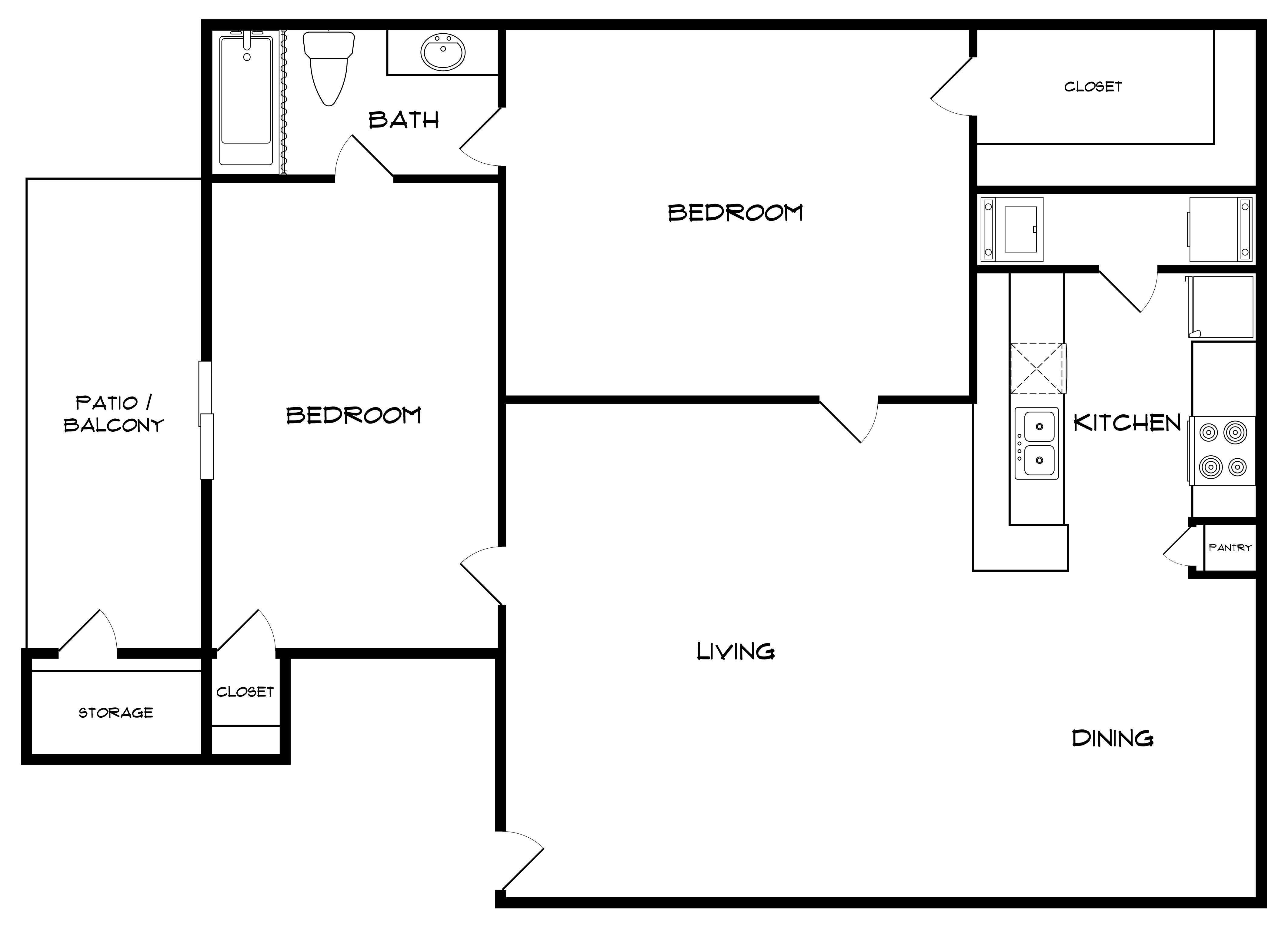 Santa Fe Apartments B1 two-bedroom one-bathroom floor plan layout