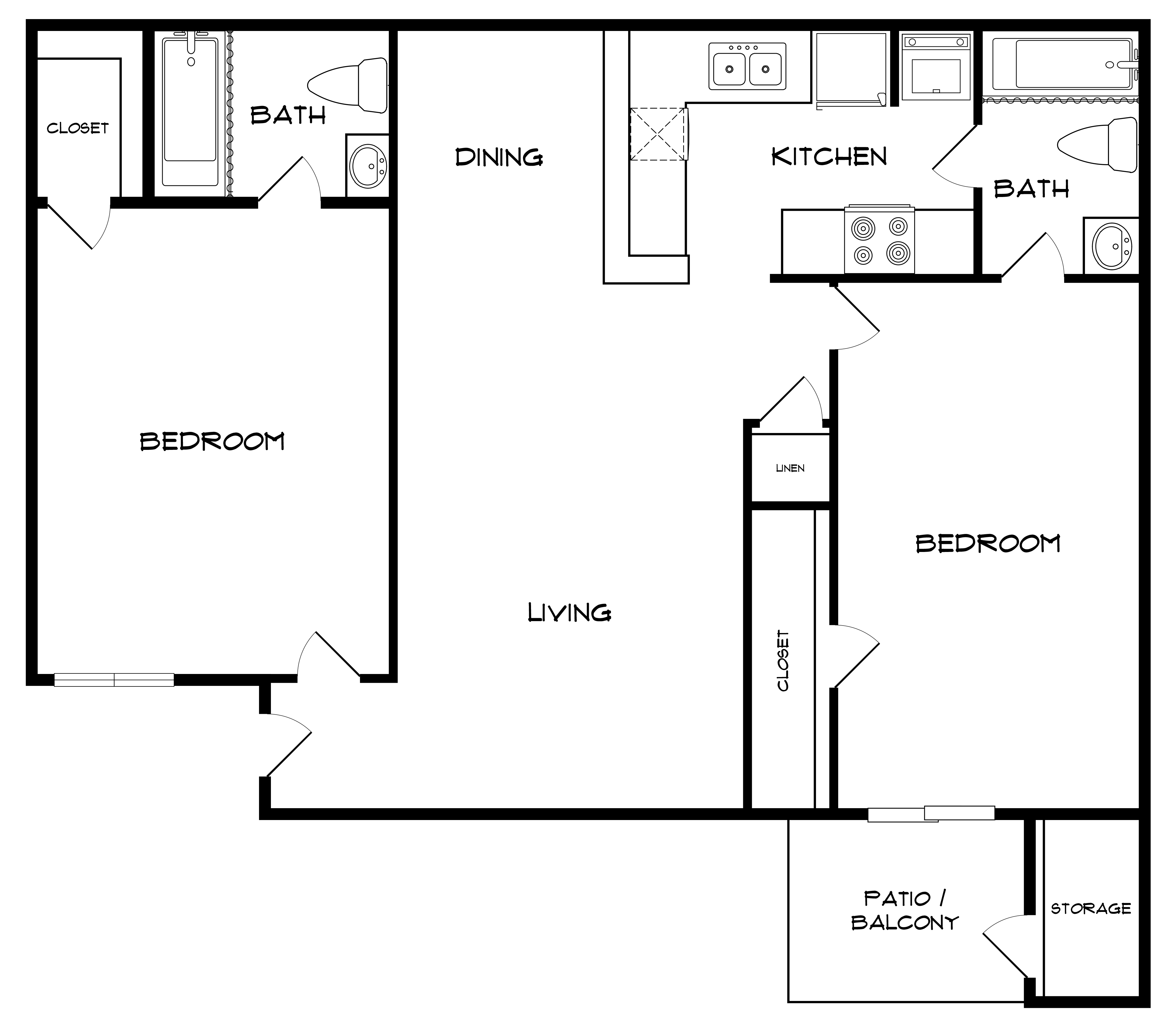 Santa Fe Apartments B2 two-bedroom floor plan layout