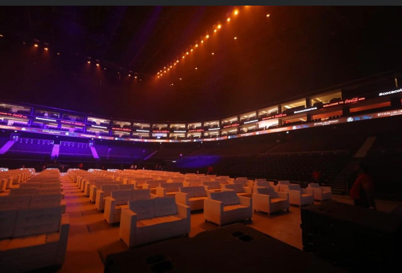 Coca Cola Arena in Dubai set and lit for a corporate event, delivered by Ray Event Management