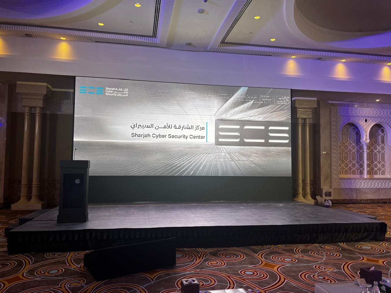 Sharjah Cyber Security Center stage build at the UAE Cyber Governance Summit 2025, delivered by Ray Event Management