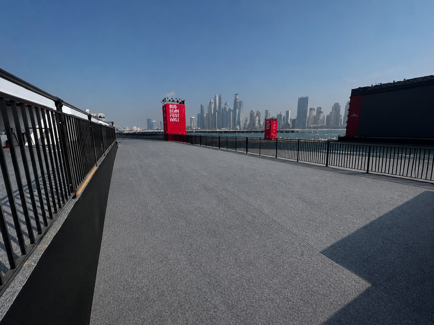Empty waterfront terrace at the FIFA Fan Festival site in Dubai before the Ray Events build