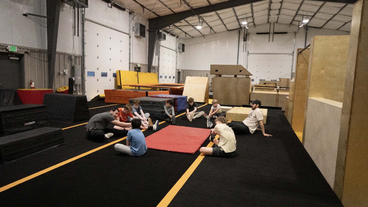 Interior training space and obstacles at HUB Parkour Norfolk.