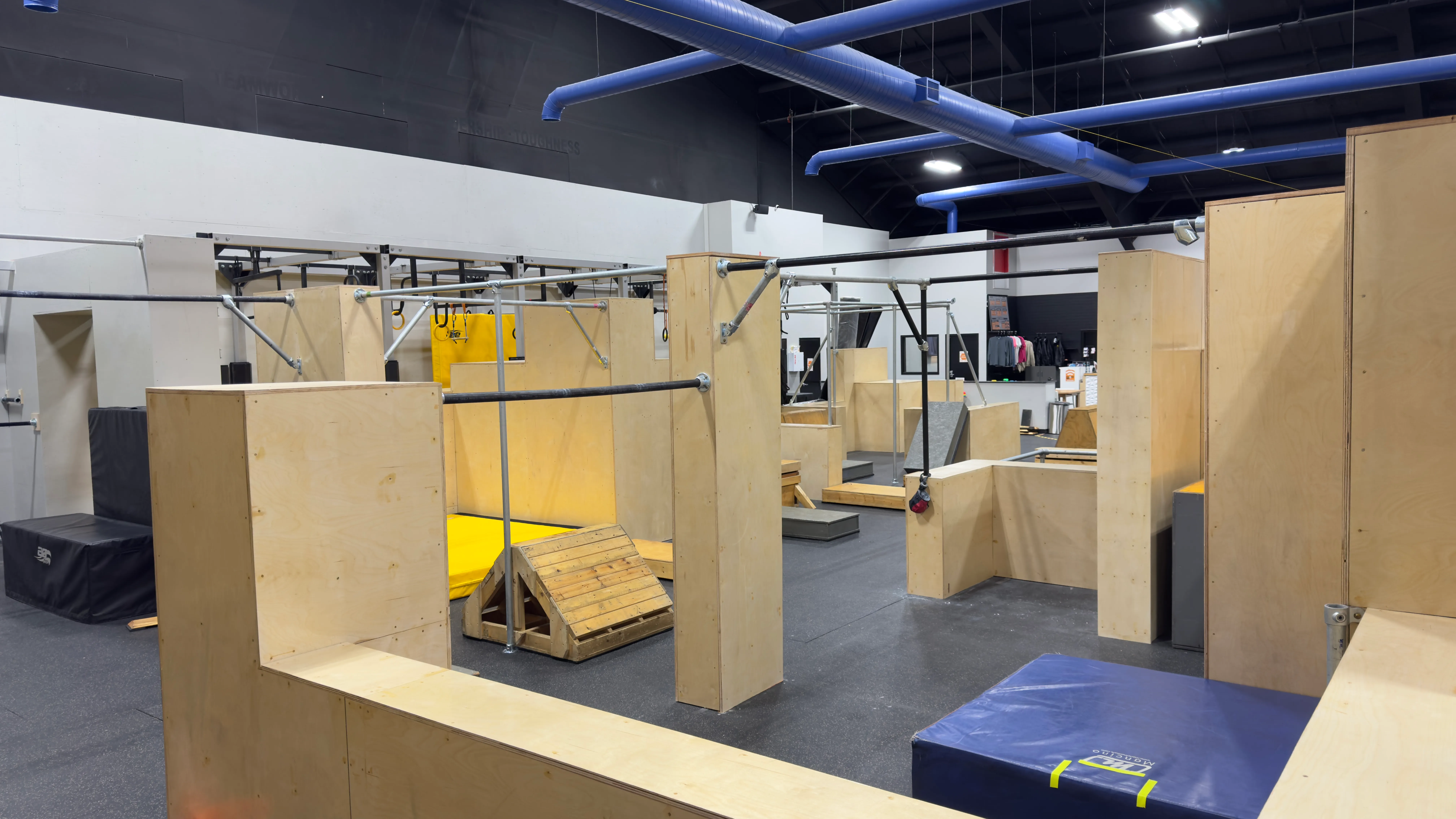 Wooden boxes and rails at HUB Sudbury