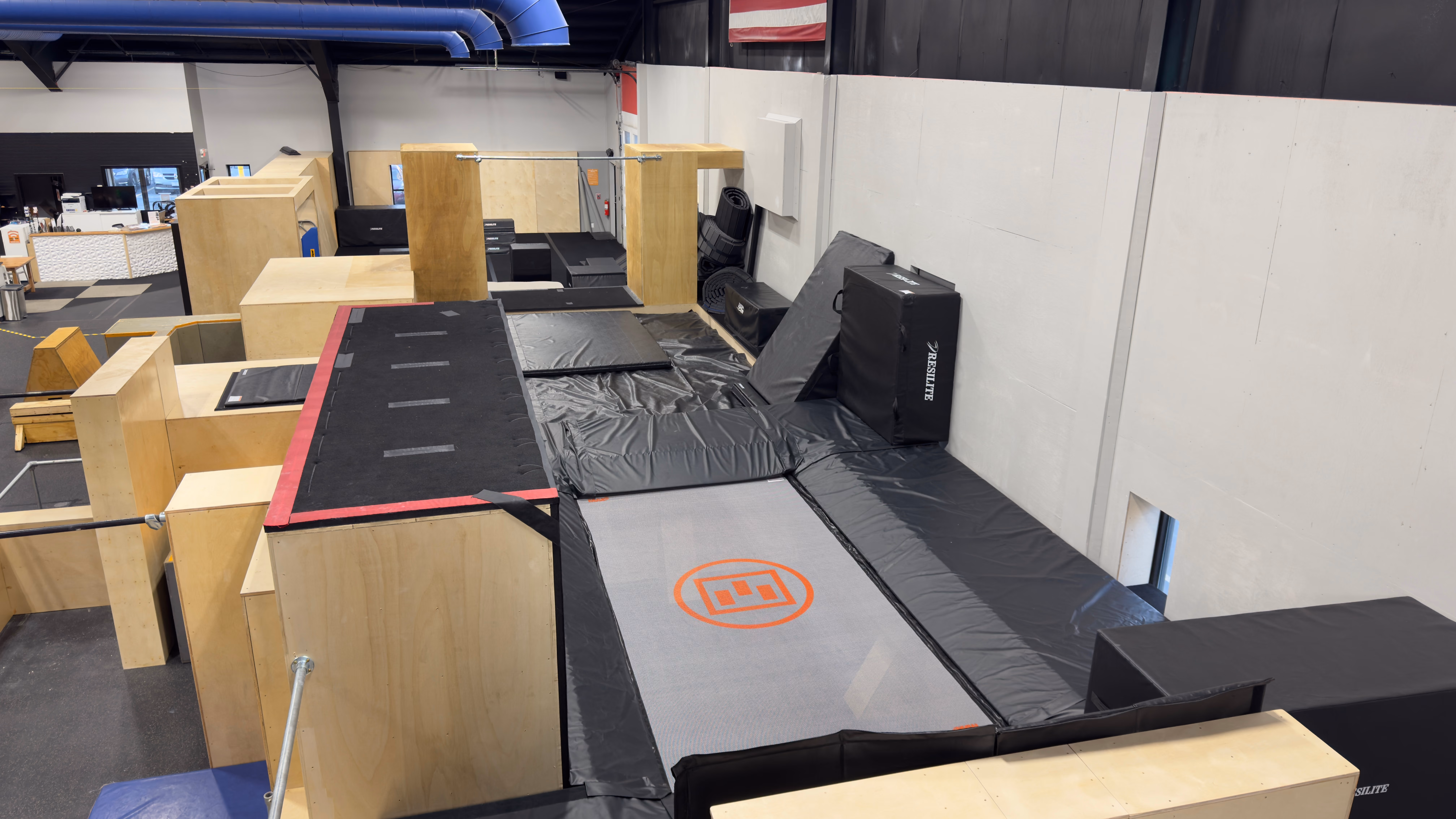 Trampoline and landing area at HUB Parkour Sudbury