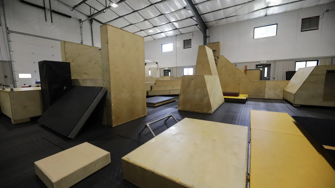 Wooden parkour obstacles at HUB Norfolk