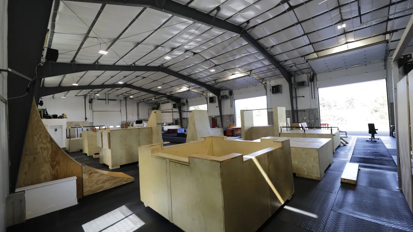 Indoor parkour obstacles and training space at HUB Norfolk