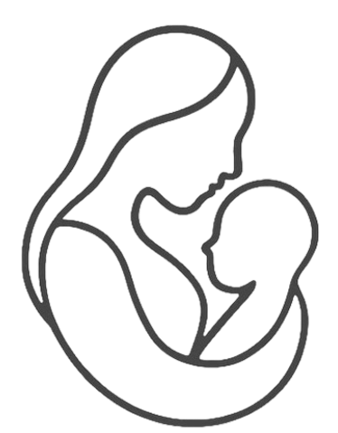 Outline of a mother tenderly holding a baby facing each other.