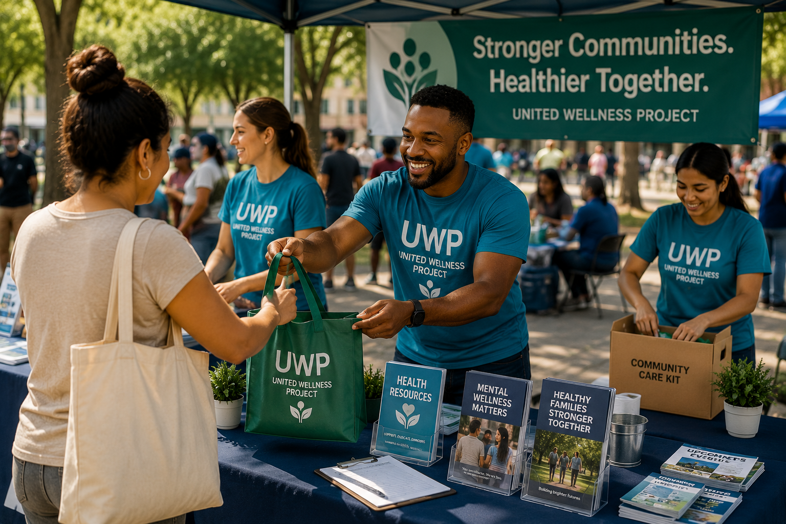 Unified Wellness Project volunteers sharing health resources at a community outreach event