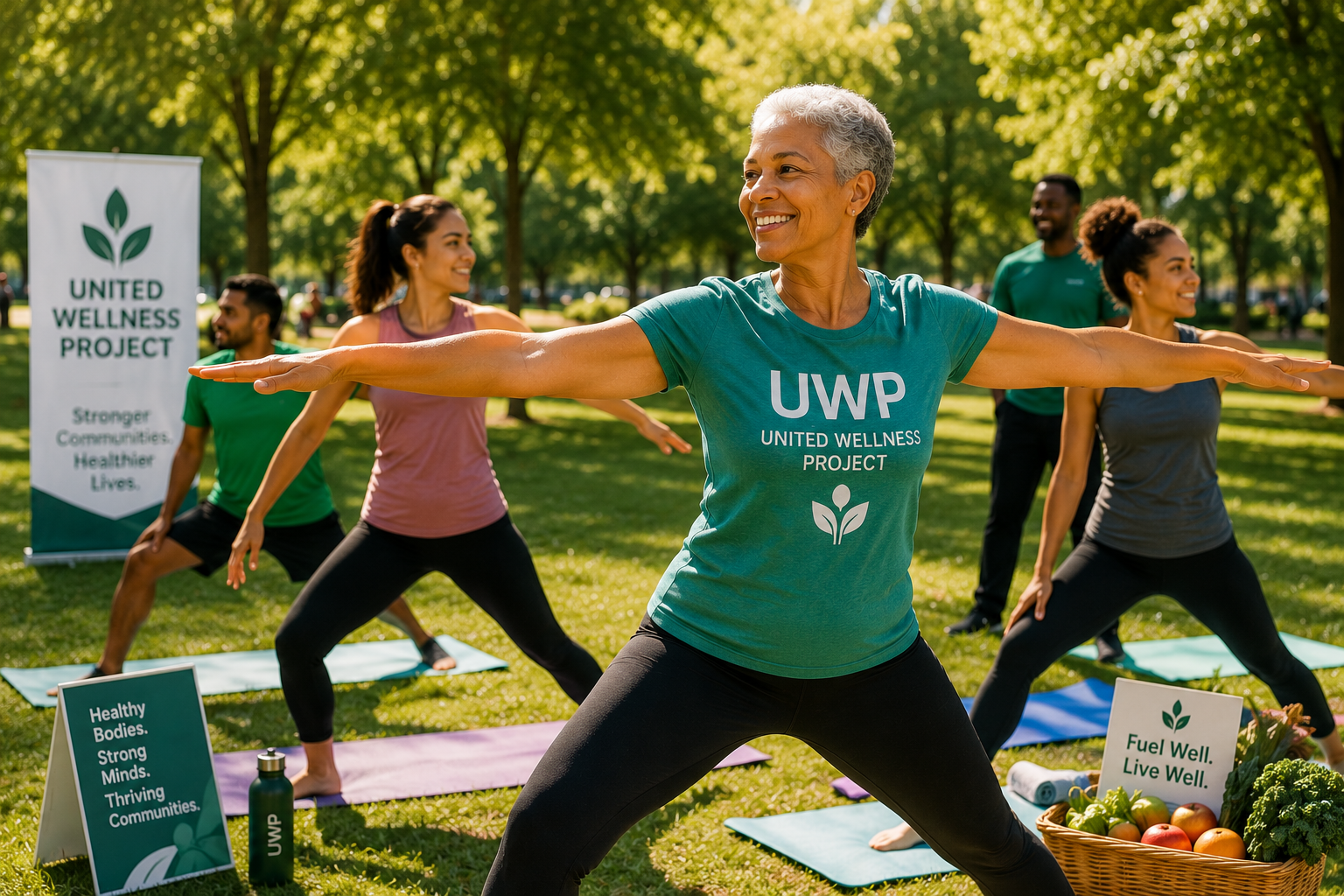 Community members participating in an outdoor healthy living and movement program