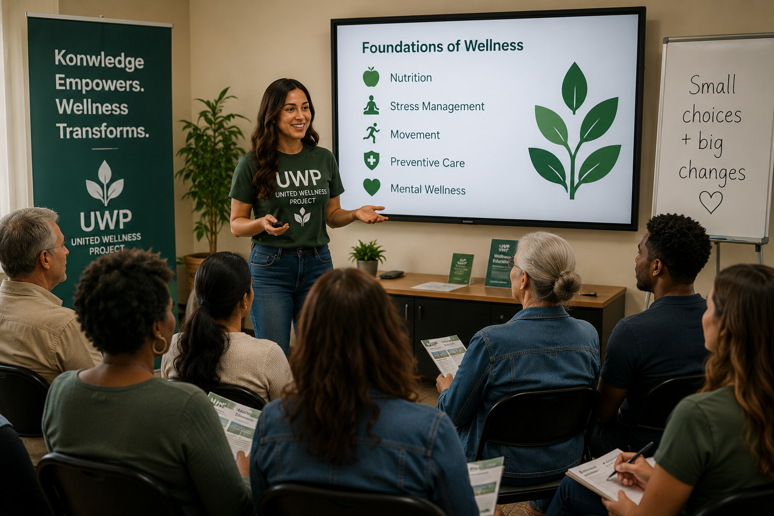 Wellness educator leading a Unified Wellness Project community presentation