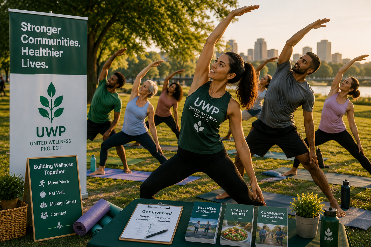 Community members participating in a Unified Wellness Project outdoor yoga class