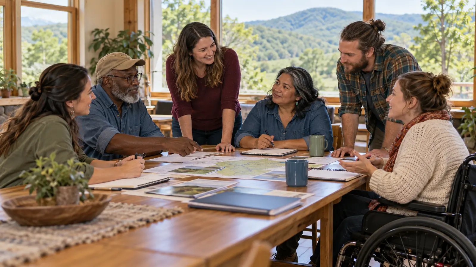 Rural Virginia residents and community partners plan an accessible wellness education program around a shared table