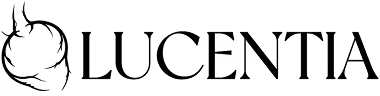 Lucentia wordmark logo in black uppercase letters with a stylized square icon.