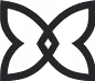 Black abstract butterfly shape made of two mirrored stylized wing forms.