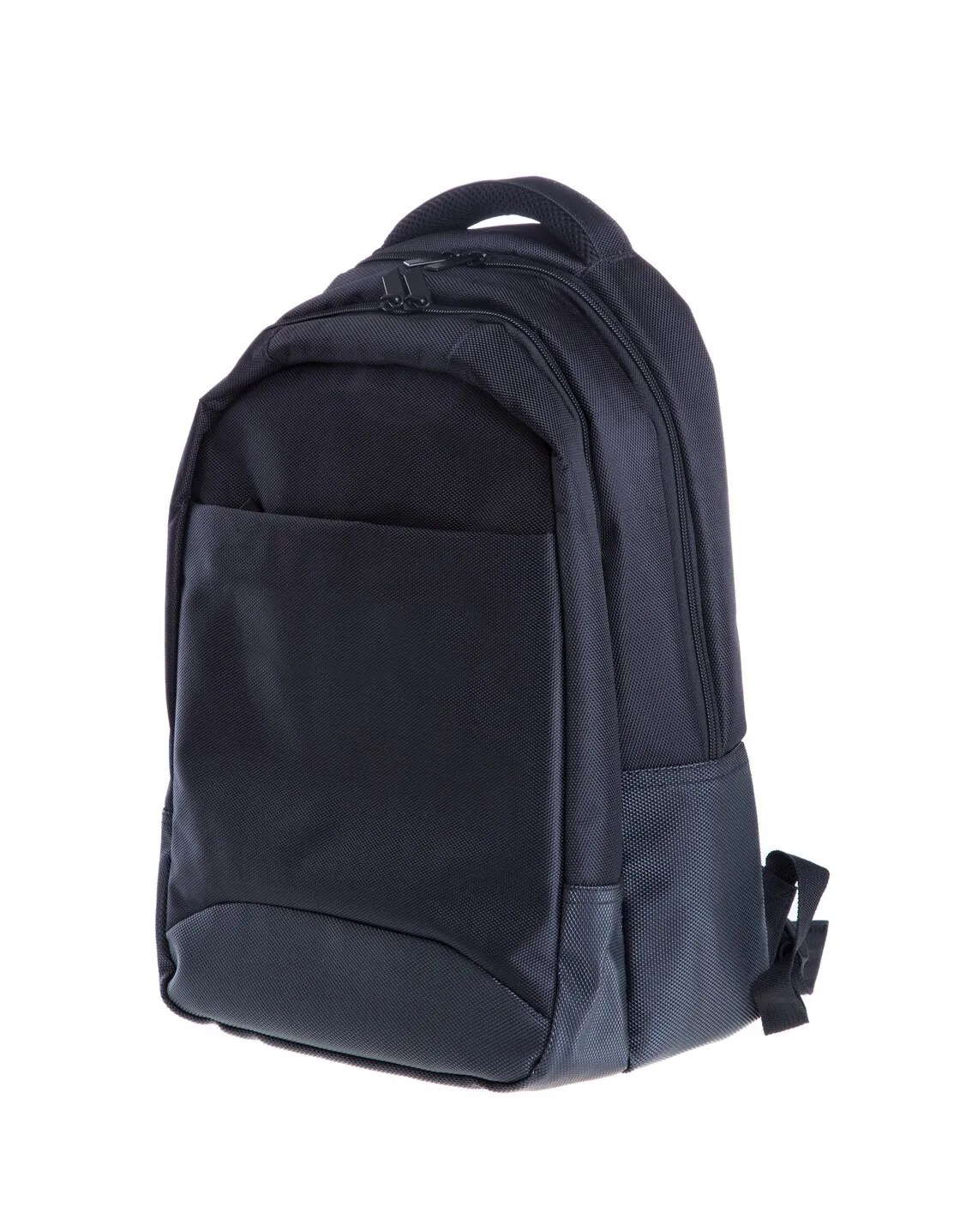 Black laptop backpack on white background