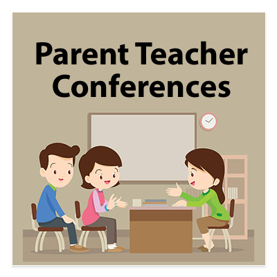 Parent teacher conference illustration with parents and teacher meeting